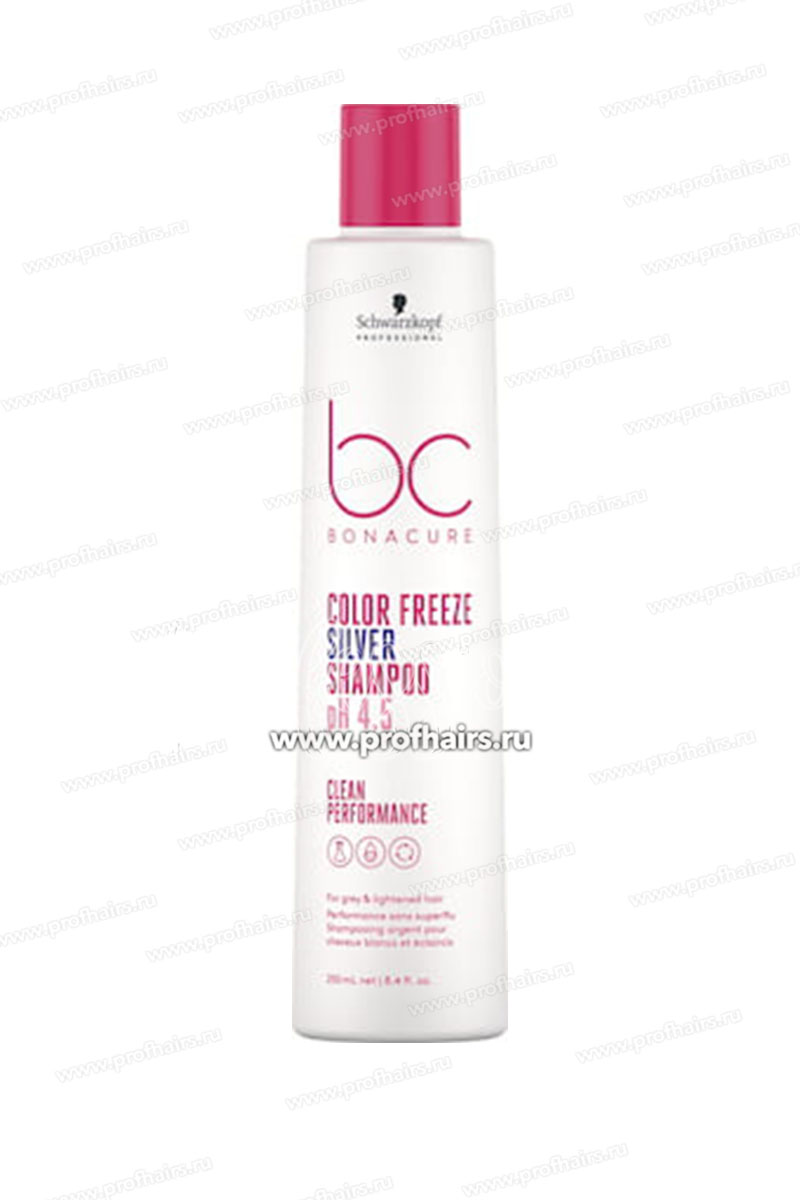  Schwarzkopf Bonacure Clean Performance Color Freeze Silver pH 4.5 Shampoo Безсульфатный нейтрализующий шампунь для седых и осветленных волос 250 мл.