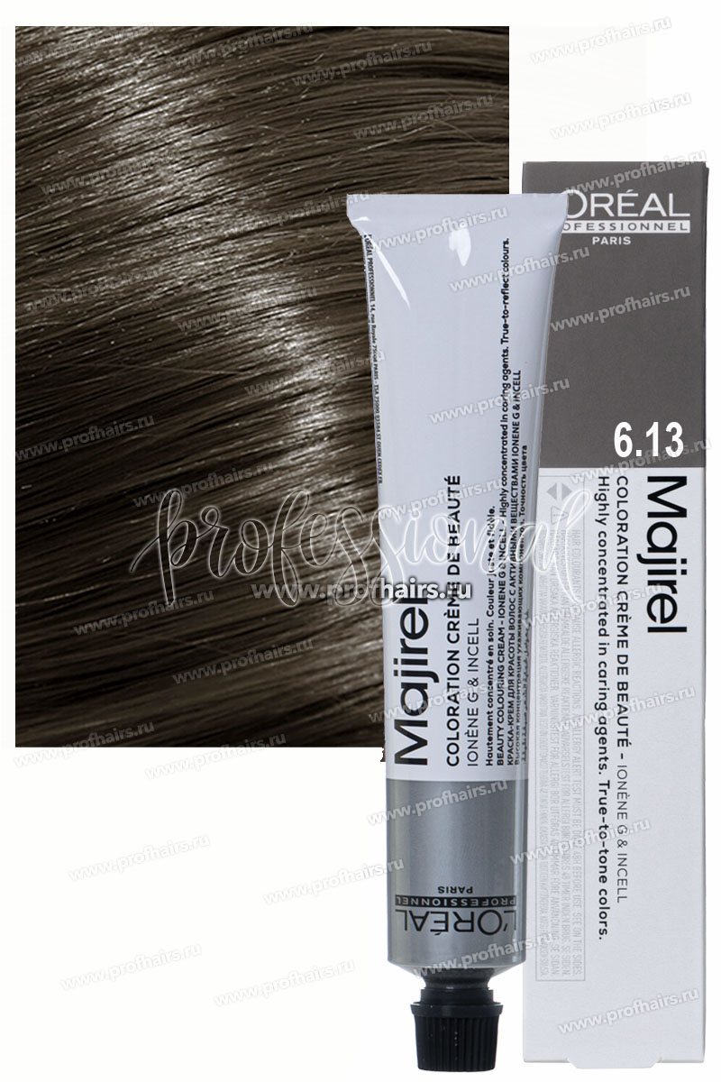 L'Oreal Majirel Краска для волос Мажирель 6.13 Темный блондин пепельно-золотистый 50 мл.