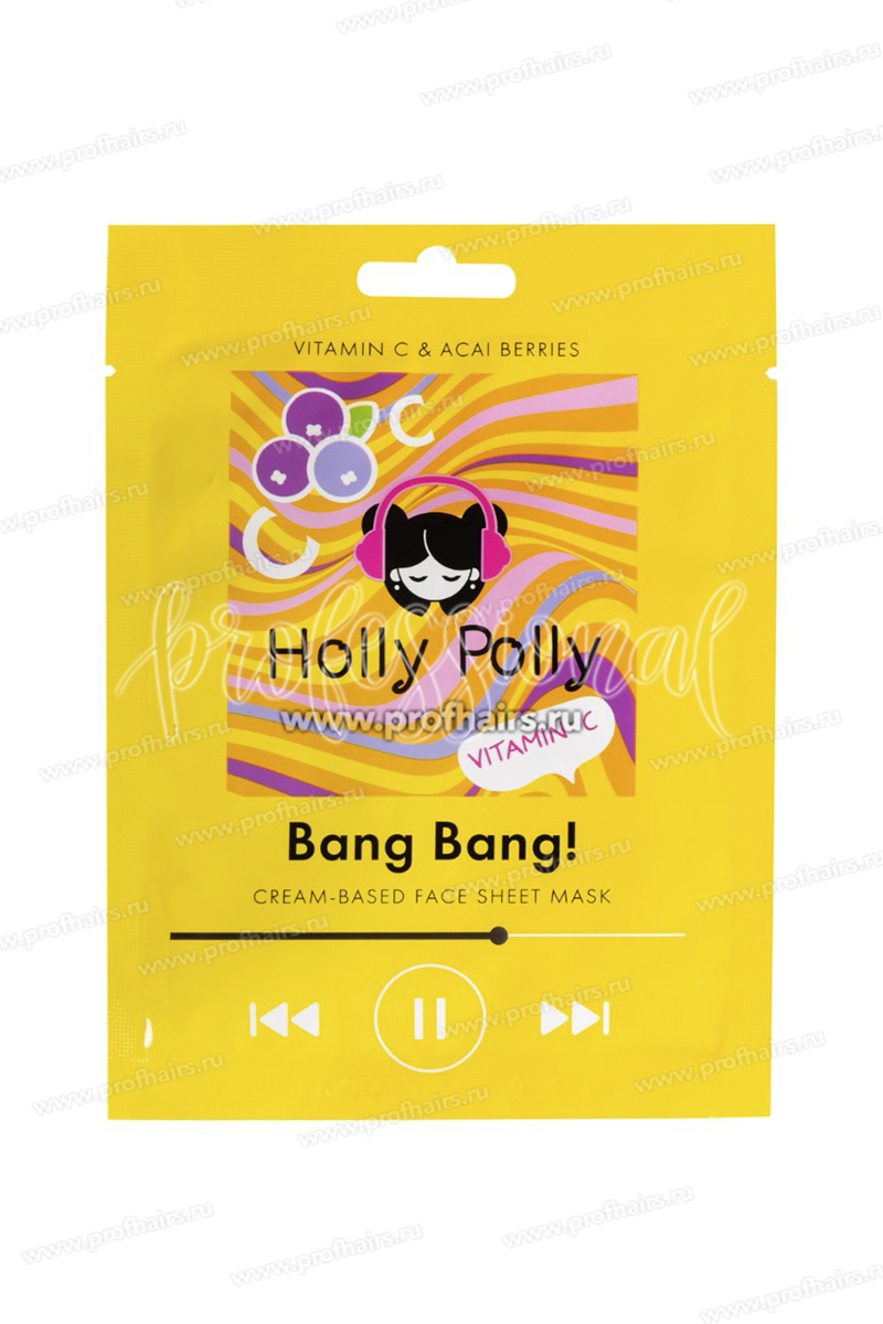 Holly Polly Bang Bang! Тканевая маска для лица на кремовой основе с Витамином С и Ягодами Асаи (Витаминная) 22 г.