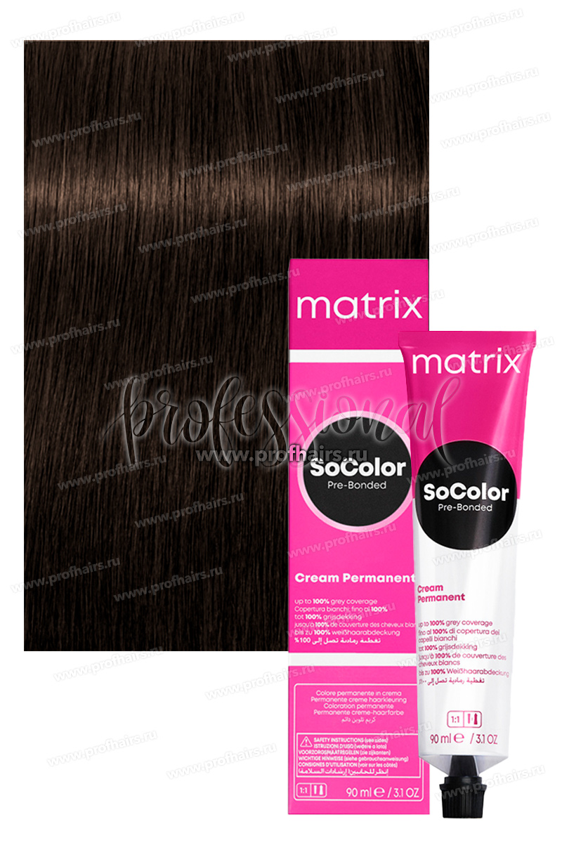 Matrix SoColor Pre-Bonded 4NW/4.033 Натуральный теплый шатен 90 мл.