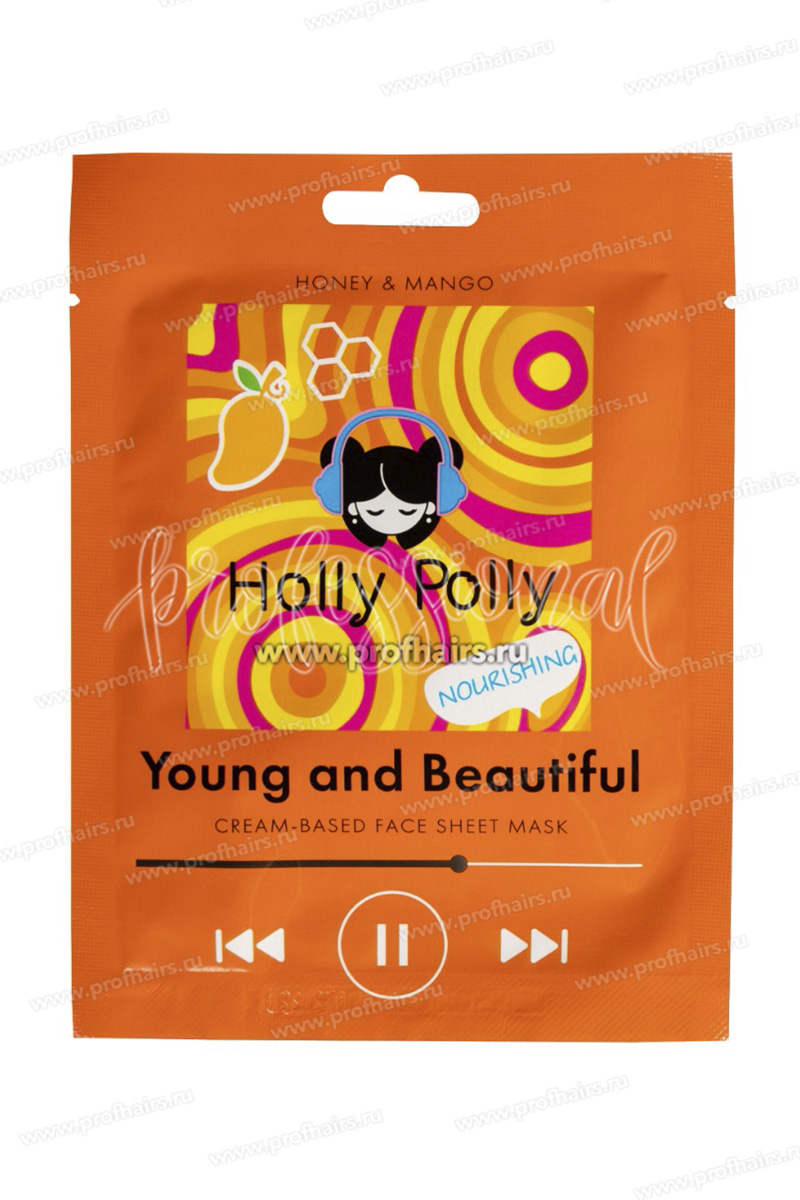 Holly Polly Young and Beautiful Тканевая маска для лица на кремовой основе с медом и манго (Питающая) 22 г.