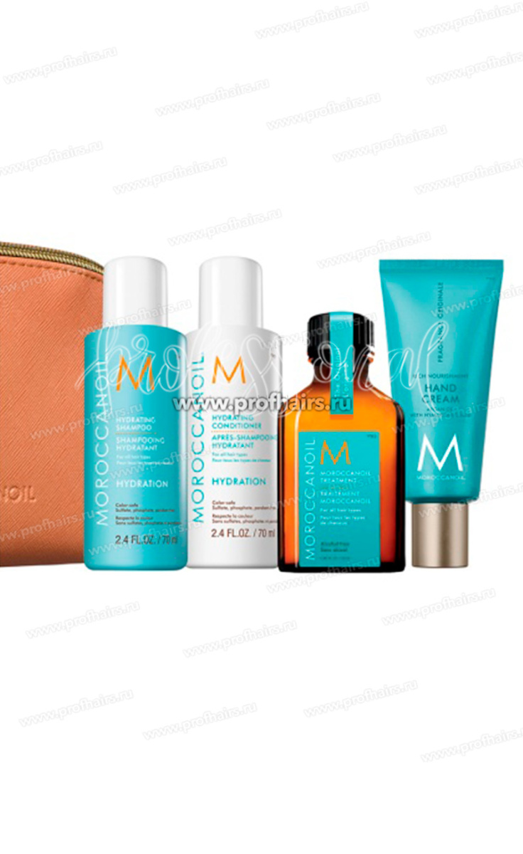 MoroccanOil Hydroration Дорожный набор для увлажнения волос: Шампунь 70 мл.+Кондиционер 70 мл.+Восстанавливающее масло 25 мл.+Крем для рук 40 мл.