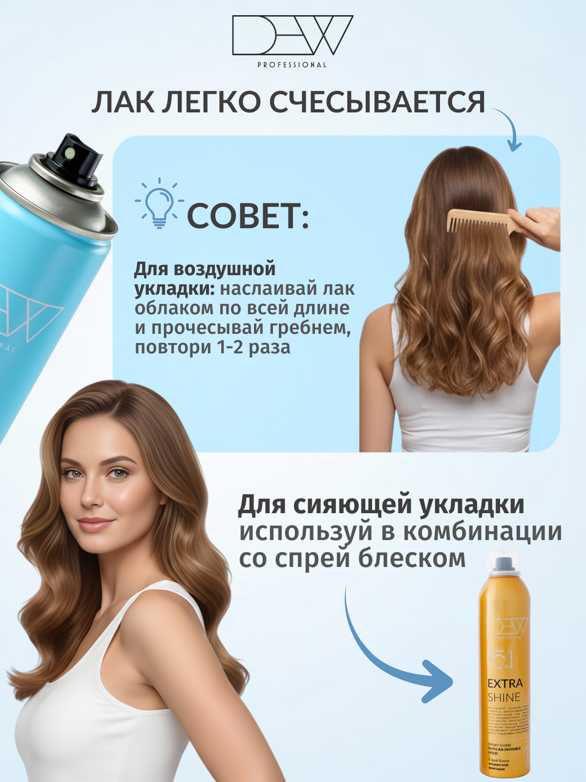 Dew Professional Extra Force 15 в 1 Лак для волос экстрасильной фиксации 500 мл.
