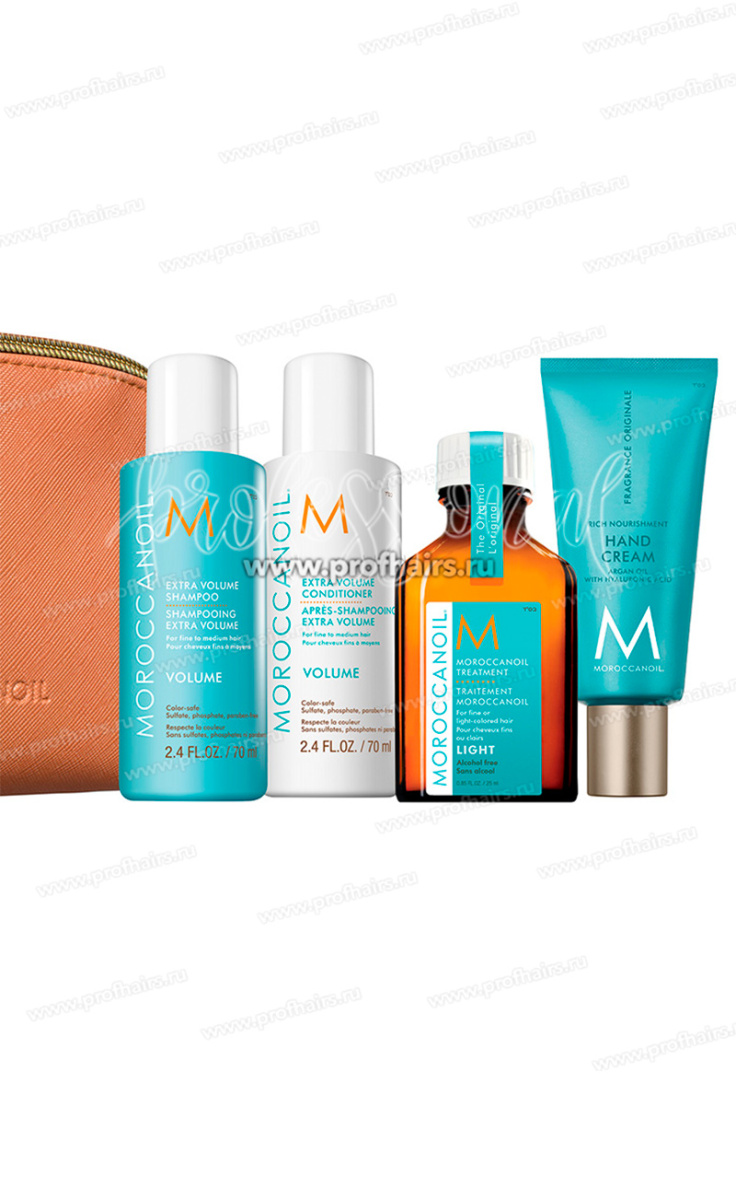 MoroccanOil Volume Дорожный набор для объема волос: Шампунь 70 мл.+Кондиционер 70 мл.+Восстанавливающее масло 25 мл.+Крем для рук 40 мл.